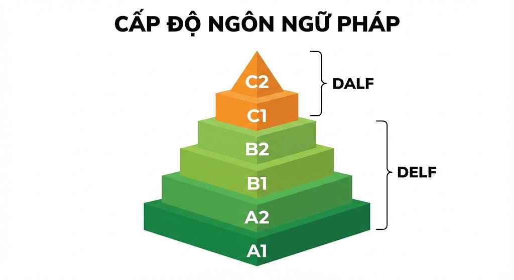 Biểu đồ 6 cấp độ từ A1 dưới cùng đến C2