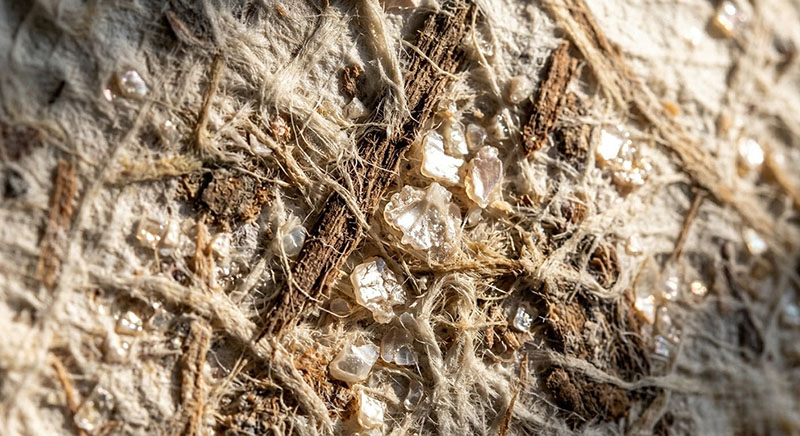 Bề mặt giấy điệp lấp lánh làm từ vỏ cây dó và bột vỏ điệp dùng trong nghệ thuật thủ công.