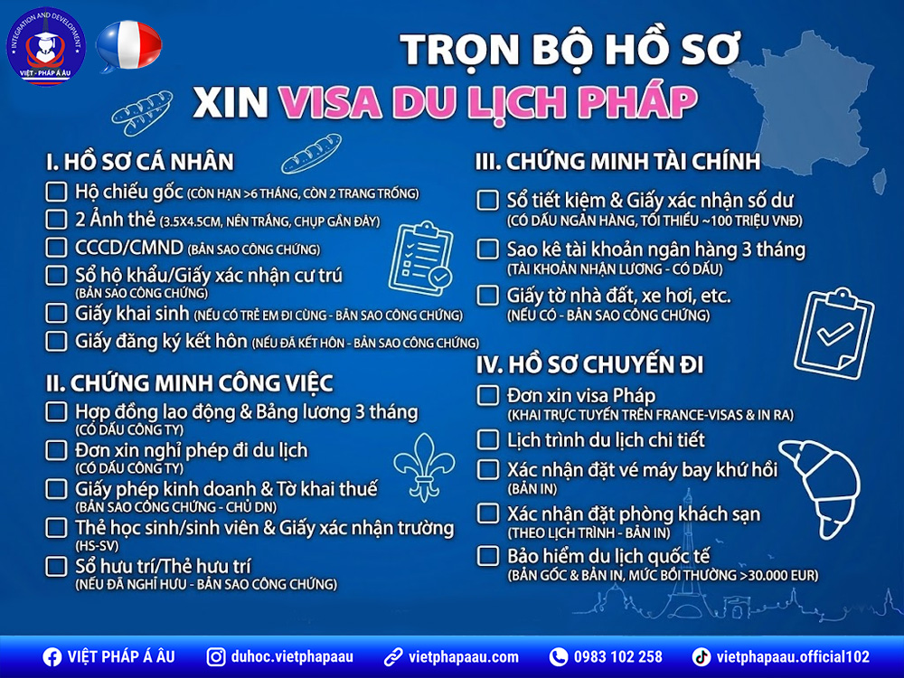 Bộ hồ sơ xin visa du lịch Pháp